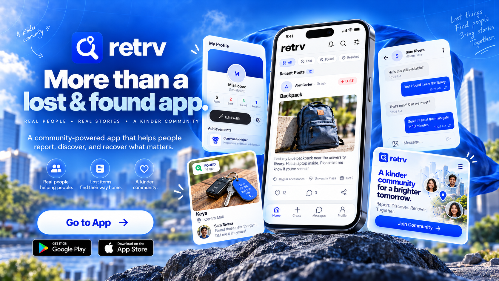Retrv Lost and Found Community Mobile App Interface