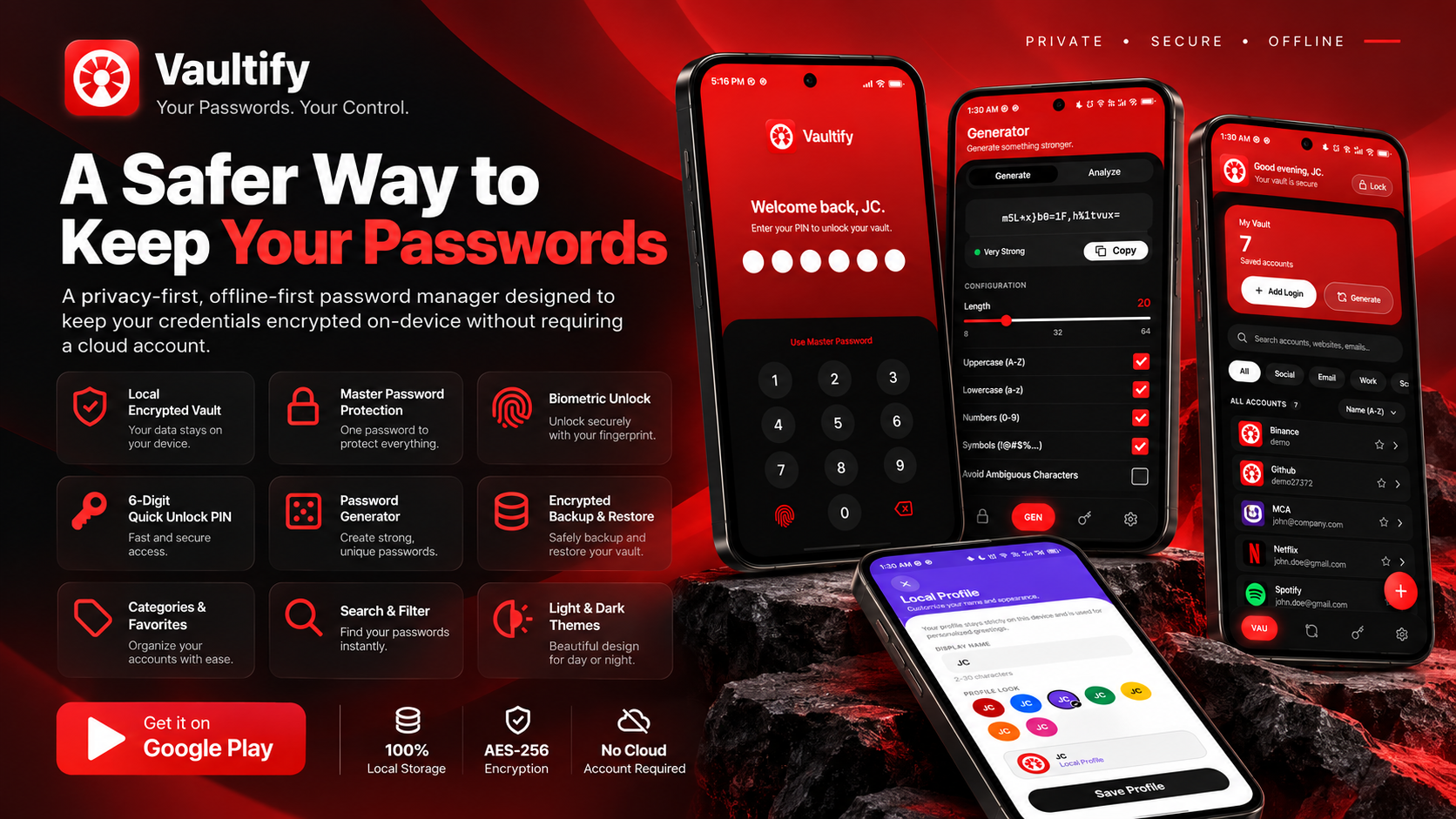 Vaultify Mobile Password Manager Application Screen